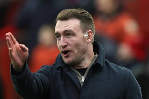 Stuart Hogg, the former Scotland international and Exeter Chiefs player, now TNT rugby pundit looks on during the Premiership Rugby Cup semi final match between Gloucester Rugby and Exeter Chiefs at Kingsholm Stadium on February 17, 2024 in Gloucester, England. (Photo by David Rogers/Getty Images)