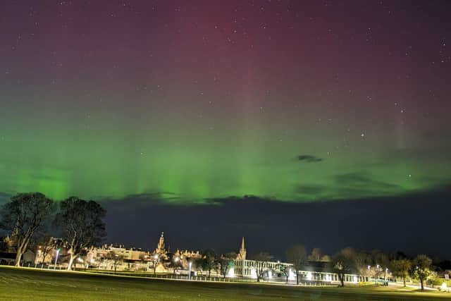 This image was taken by Catherine Gemmell of the aurora borealis, also known as the Northern Lights, over Forres, Scotland. Picture: Catherine Gemmell/PA Wire