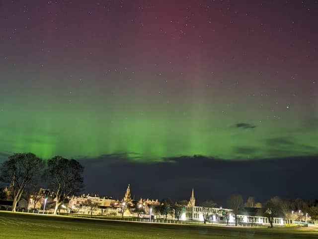 This image was taken by Catherine Gemmell of the aurora borealis, also known as the Northern Lights, over Forres, Scotland. Picture: Catherine Gemmell/PA Wire