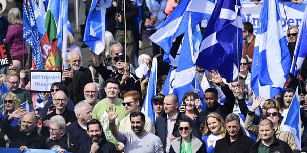 First Minister Humza Yousaf at a march and rally for independence in Glasgow on Saturday. Picture: John Devlin