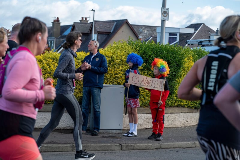 Edinburgh Marathon runners at the four mile mark in the Craigentinny area of the City