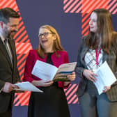 Social justice secretary Shirley-Anne Somerville with minister for migration and refugees Emma Roddick (right) and minister for independence Jamie Hepburn (left) at the launch of the sixth paper in the Building a New Scotland series, at the V&A in Dundee. Picture: Jane Barlow/PA Wire