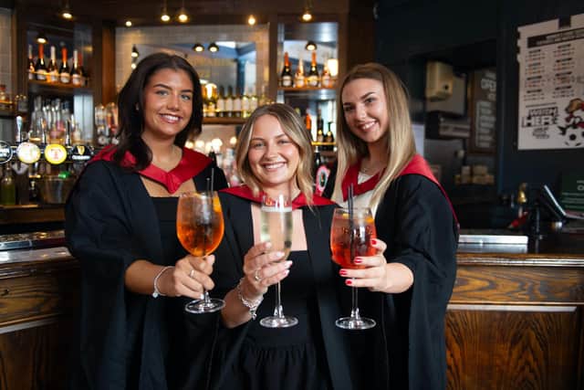Lucy Reid, Jessica Paterson, Cara McDonald Criminology Students at Edinburgh Napier University celebrate 2025 graduations