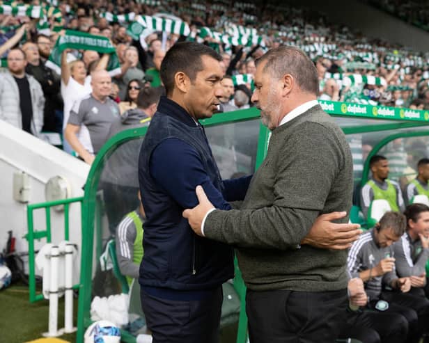 Celtic manager Ange Postecoglou and Rangers boss Giovanni van Bronckhorst prior to the recent Old Firm fixture at Celtic Park.  (Photo by Alan Harvey / SNS Group)