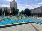 Flags are laid to remember fallen soldiers in Kyiv's Independence Square. Picture: Olga Kuzina