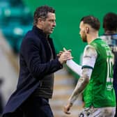 Hibs manager Jack Ross (left) has defended Martin Boyle against accusations of cheating. Photo by Craig Williamson / SNS Group