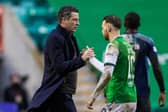 Hibs manager Jack Ross (left) has defended Martin Boyle against accusations of cheating. Photo by Craig Williamson / SNS Group