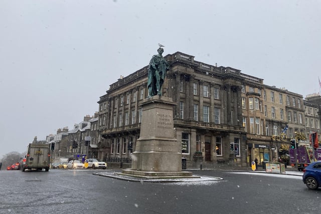 Snow in George Street in Edinburgh