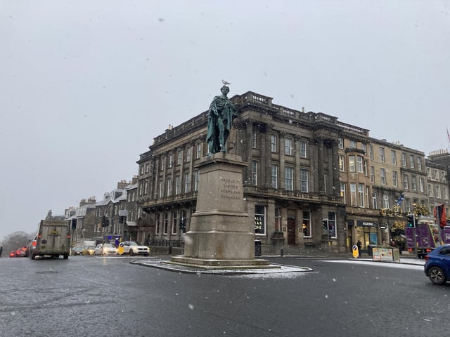 Snow in George Street in Edinburgh