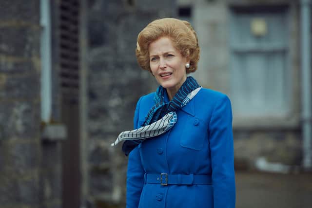 Gillian Anderson as Mrs Thatcher is bound to scare the Balmoral deer in true Tory blue