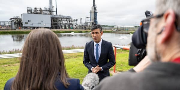 Rishi Sunak, seen visiting the Shell St Fergus gas plant in Peterhead in July, needs to demonstrate that his new pathway to net-zero emissions is credible (Picture: Euan Duff/WPA pool/Getty Images)
