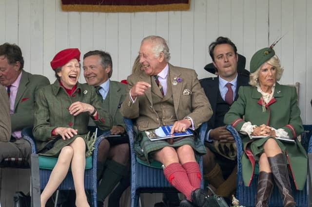 The Princess Royal (left) with the Prince of Wales and the Duchess of Cornwall, known as the Duke and Duchess of Rothesay while in Scotland, during the Braemar Royal Highland Gathering