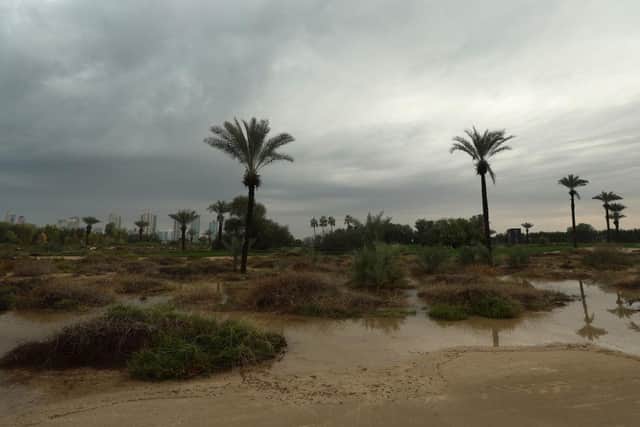 A general view of the golf course as overnight rain causes disruption during the Hero Dubai Desert Classic at Emirates Golf Club. Picture: Luke Walker/Getty Images.