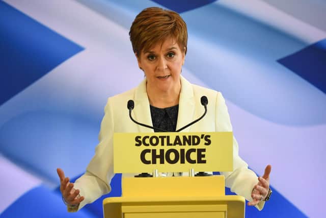 Nicola Sturgeon delivers a speech outlining her plans regarding Scottish independence during an SNP event at Dynamic Earth in central Edinburgh. Picture: Andy Buchanan/AFP via Getty Images