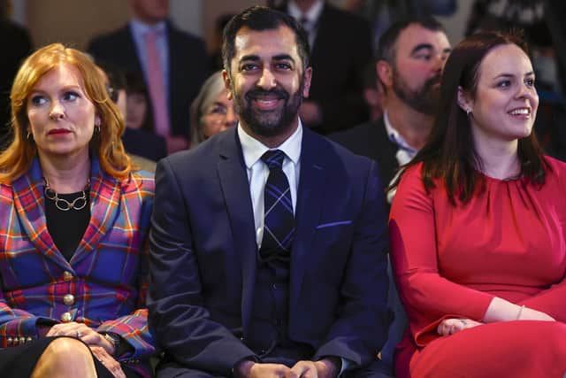 Humza Yousaf reacts as the SNP vote for their new party leader
