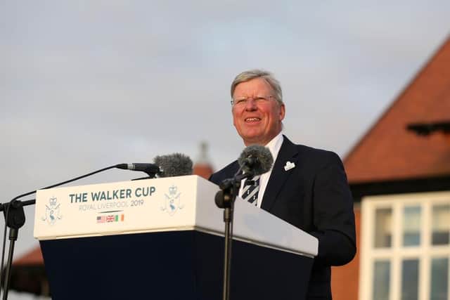 Martin Slumbers the Chief Executive of the R&A speaks at the closing ceremony of the 2019 Walker Cup at Royal Liverpool. Picture: Jan Kruger/R&A/R&A via Getty Images