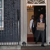 Prime Minister Boris Johnson's top aide Dominic Cummings leaves 10 Downing Street, London, with a box. Picture: Yui Mok/PA Wire