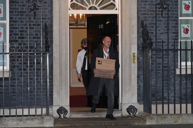 Prime Minister Boris Johnson's top aide Dominic Cummings leaves 10 Downing Street, London, with a box. Picture: Yui Mok/PA Wire