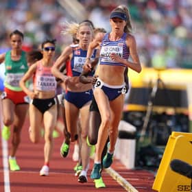 Eilish McColgan competing in the Women's 5000m heats on day six of the World Athletics Championships at Hayward Field on July 20, 2022 in Eugene, Oregon. (Photo by Ezra Shaw/Getty Images)