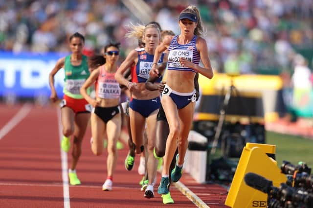 Eilish McColgan competing in the Women's 5000m heats on day six of the World Athletics Championships at Hayward Field on July 20, 2022 in Eugene, Oregon. (Photo by Ezra Shaw/Getty Images)