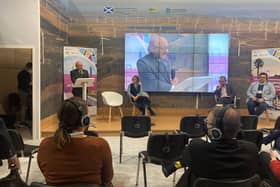 Patrick Harvie speaking at a COP26 event in Glasgow.
