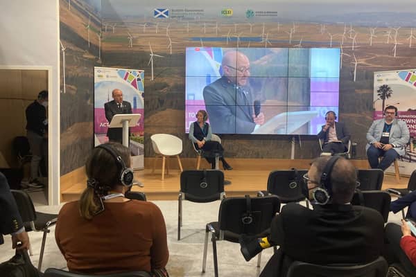 Patrick Harvie speaking at a COP26 event in Glasgow.