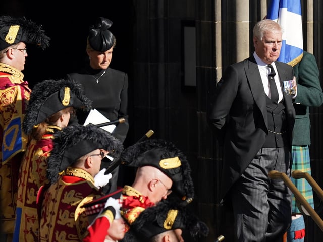 The Countess of Wessex and The Duke of York leaving a Service of Prayer and Reflection for the Life of Queen Elizabeth II at St Giles' Cathedral, Edinburgh.