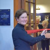 Double Solheim Cup-winning captain Catriona Matthew cutting the ribbon of at the official opening of the lounge now bearing her name at North Berwick Golf Club. Picture: North Berwick Golf Club.
