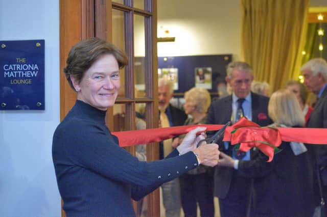 Double Solheim Cup-winning captain Catriona Matthew cutting the ribbon of at the official opening of the lounge now bearing her name at North Berwick Golf Club. Picture: North Berwick Golf Club.