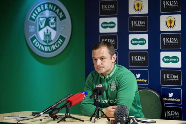 Hibs manager Shaun Maloney looks ahead to the Scottish Cup semi-final against Hearts. (Photo by Ross Parker / SNS Group)