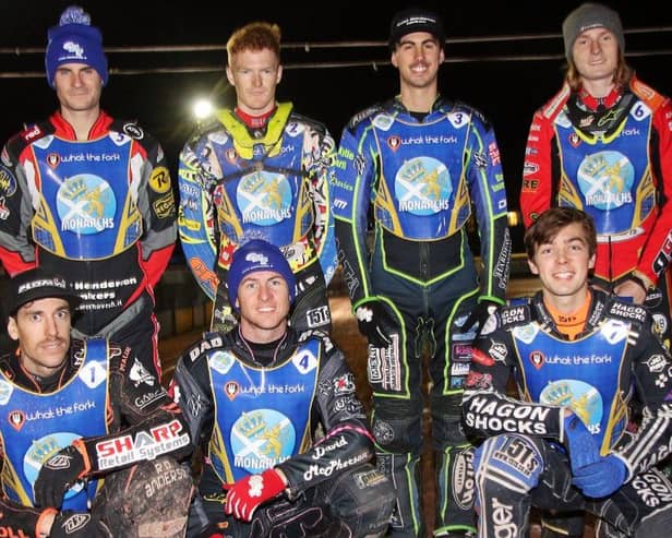 2021 Edinburgh Monarchs - Back row: Richie Worrall, Anders Rowe, Kye Thomson and Drew Kemp. Front: Sam Masters (Captain), Josh Pickering and Jason Edwards.