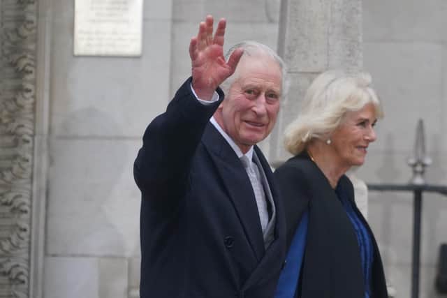 King Charles III and Queen Camilla depart The London Clinic in central London where King Charles had undergone a procedure for an enlarged prostate. Picture: Victoria Jones/PA Wire