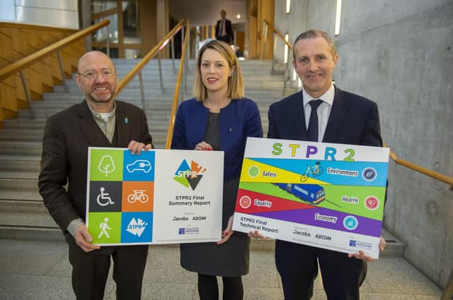 Active travel minister Patrick Harvie, transport minister Jenny Gilruth and Transport Secretary Michael Matheson publicise the Strategic Transport Projects Review 2 (STPR2) (Picture: Transport Scotland)
