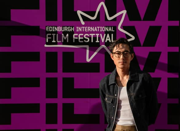 Actor Justin H. Min on the red carpet at the After Yang closing gala at the film festival. Picture: Lloyd Smith
