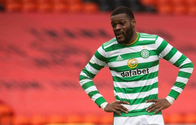 Olivier Ntcham in action during the Scottish Premiership match between Dundee Utd  and Celtic at Tannadice,  on August 22, 2020, in Dundee, Scotland.(Photo by Craig Foy / SNS Group)