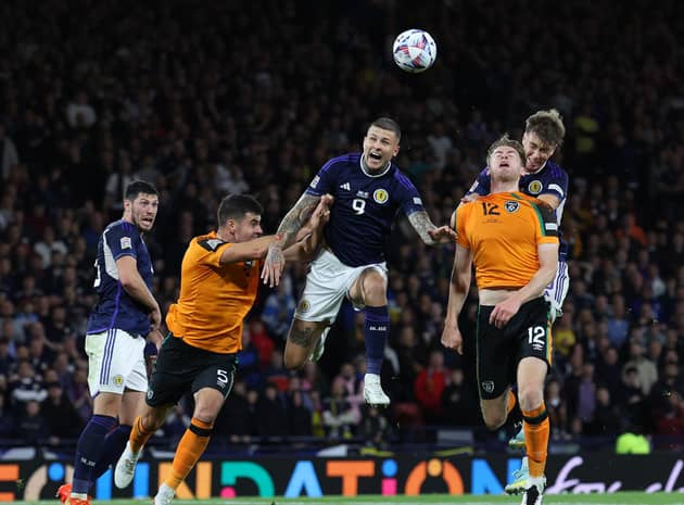 Scotland's Lyndon Dykes heads at goal during a Uefa Nations League match against the Republic of Ireland (Picture: Ian MacNicol/Getty Images)