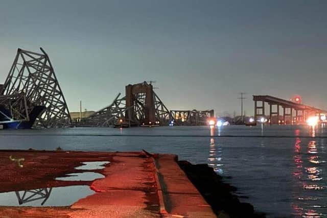 The Francis Scott Key Bridge in the US city of Baltimore collapsed after a cargo ship crashed into it. (Credit: Harford County, MD Volunteer Fire & EMS/PA Wire)