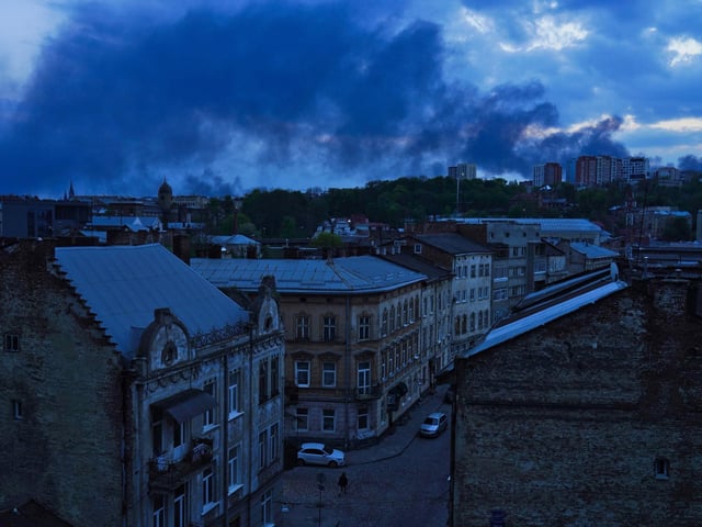 Russian missile strikes targeted the city in western Ukraine on Tuesday, hitting electrical substations and disrupting power. (AP Photo/Jon Gambrell)
