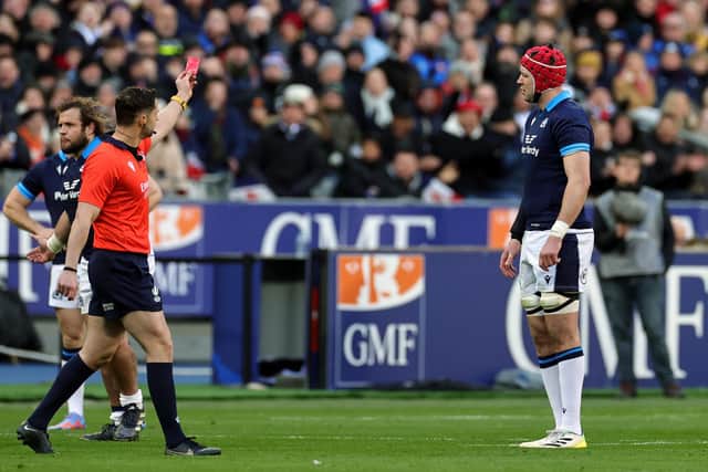 Scotland second row Grant Gilchrist was sent off for a high tackle against France.