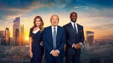 Lord Sugar with fellow judges Baroness Karren Brady and Tim Campbell (Image: BBC/Naked/Ray Burmiston)