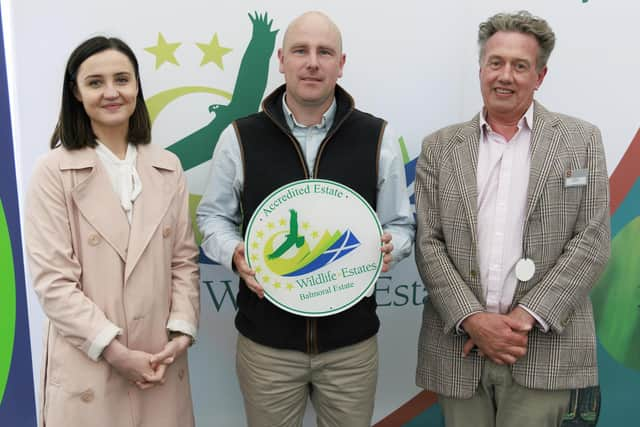 Michael Bennet (centre) Headkeeper of Balmoral Estate with Mairi McAllan MSP and Dee Ward Chair Wildlife Estates Scotland. (Pic: Graeme Hart)