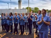 NHS staff at Glasgow's Queen Elizabeth University Hospital participate in the Clap for Carers and key workers. Picture: Jeff J Mitchell/Getty Images