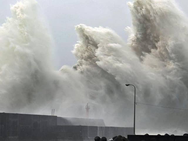 A BBC image captures Typhoon Nanmadol whipping up massive waves