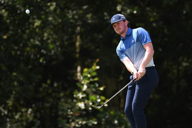 Connor Syme chips on to the 18th green during the first round of the Hero Open at Marriott Forest of Arden. Picture: Ross Kinnaird/Getty Images