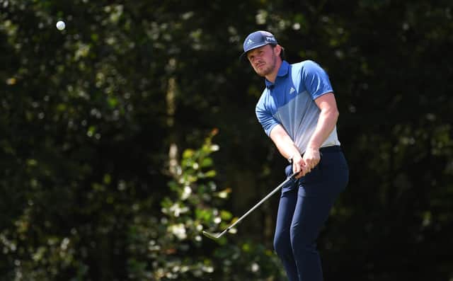 Connor Syme chips on to the 18th green during the first round of the Hero Open at Marriott Forest of Arden. Picture: Ross Kinnaird/Getty Images