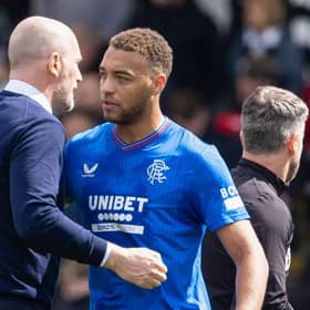 Rangers manager Philippe Clement with Cyriel Dessers after the 2-1 win over St Mirren.  (Photo by Alan Harvey / SNS Group)