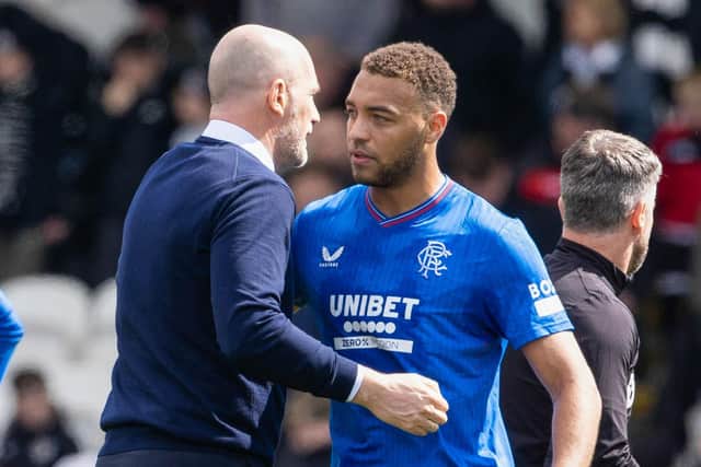 Rangers manager Philippe Clement with Cyriel Dessers after the 2-1 win over St Mirren. (Photo by Alan Harvey / SNS Group)