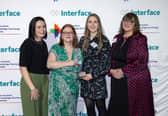 L-R - Gemma Monaghan from Azets, presents Knowledge Awards Heroes award to   the Scottish Centre for Food Development and Innovation team at Queen Margaret University, at the Interface Awards 2025.