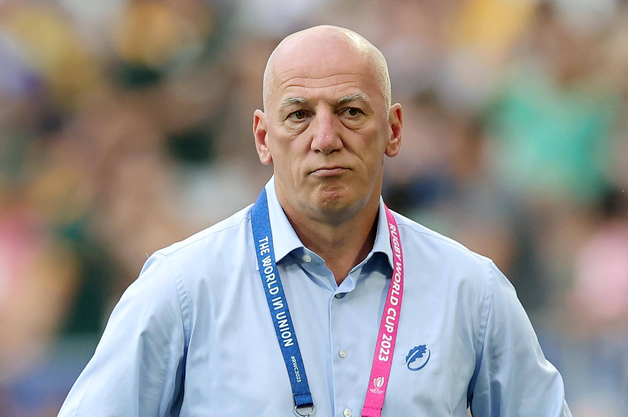 Eugen Apjok, head coach of Romania, looks on during the defeat by South Africa.
