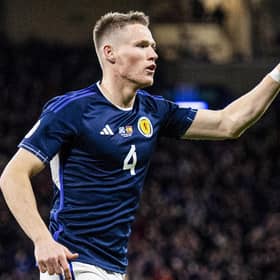 Scott McTominay - whose Manchester United future is shrouded in doubt - scores the opening goal v Spain in March. He scored twice in the 2-0 win.  (Photo by Ross MacDonald / SNS Group)